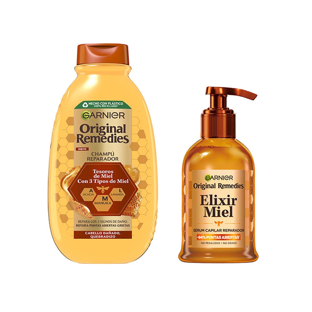 Garnier | Original Remedies Rutina de Tesoros de Miel Champú, acondicionador, Mascarilla y Serum para pelo dañado