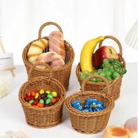Cesta De Almacenamiento De Cocina Tejida a Mano Imitación Rattan Marrón Con Mango Para Verduras Frutas Flores Organizador Colgante - details 2