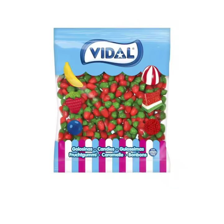 Gominolas de Vidal Mini Fresas Silvestres bolsa 1 Kg - Fresas del bosque de golosina, un clásico de los caramelos de goma sabor a fresa con el irresistible toque de Vidal - Tamaño mini - Sin Gluten y sin Grasa - 1