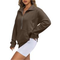 Nueva Sudadera De Mujer Con Capucha Cuello Erguido Otoño Invierno Color Sólido Fleece Manga Larga Bolsillos Cierre Media Pullover Suave - details 75