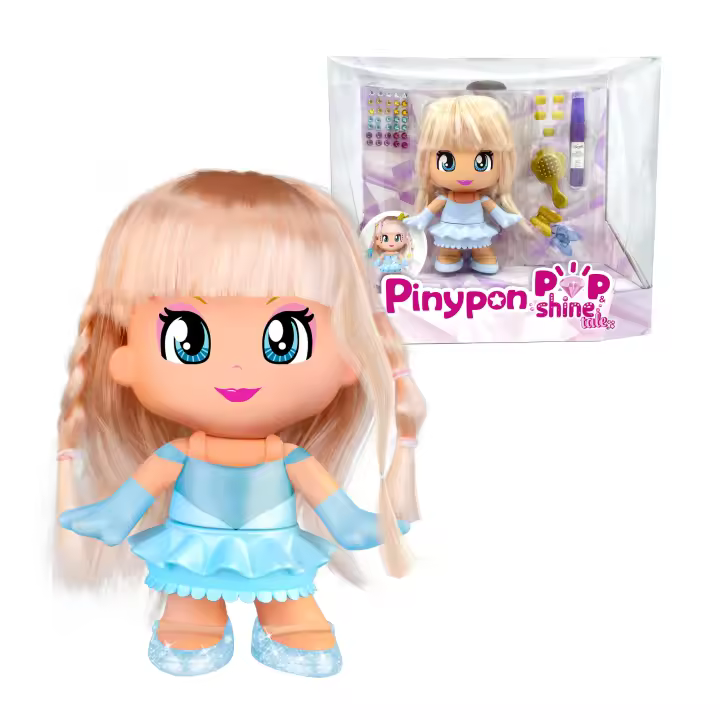 Pinypon Pop & Shine Cuentos, Figura de 17 cm para Peinar, Pelo Real para Decorar y Convertir tu Figura en Princesa, Incluye Bolígrafo con Purpurina, Cristales y Peine, +4 años, Famosa (PNY79000) - 1