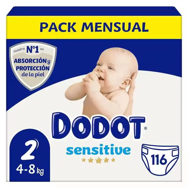 Caja de 116 uds. Talla 2 Pañales Dodot Sensitive ( 4 a 8 kg )【ROUA】 - 1
