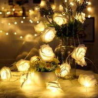 1Pack 10/20 Led Luz De Flores Rosas Blancas Operadas Por Batería Para Decoraciones De Fiesta De Cumpleaños Boda Wedding Y Día De San Valentín En El Hogar - details 1