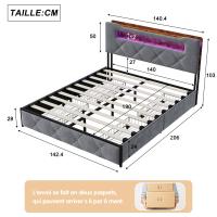Cama LED gris 140x190 cm con cajones de almacenamiento, cabecero acolchado y estructura resistente - details 0