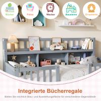 Cama Montessori 140x200 cm gris con estantería integrada, barandilla de seguridad y estructura de madera maciza para dormitorio infantil - details 1