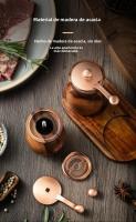 Juego De Molinillos De Pimienta Y Sal De Madera Manuales Con Base Molinillo De Pimienta Multifuncional Caja De Condimentos Herramientas De Cocina - details 4