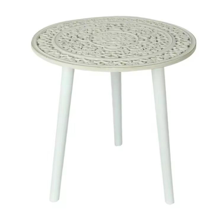 SIGNES GRIMALT Mesa con Mosaico Blanco de Mdf Auxiliar Redonda Set Jardín 60x62x60cm - 1