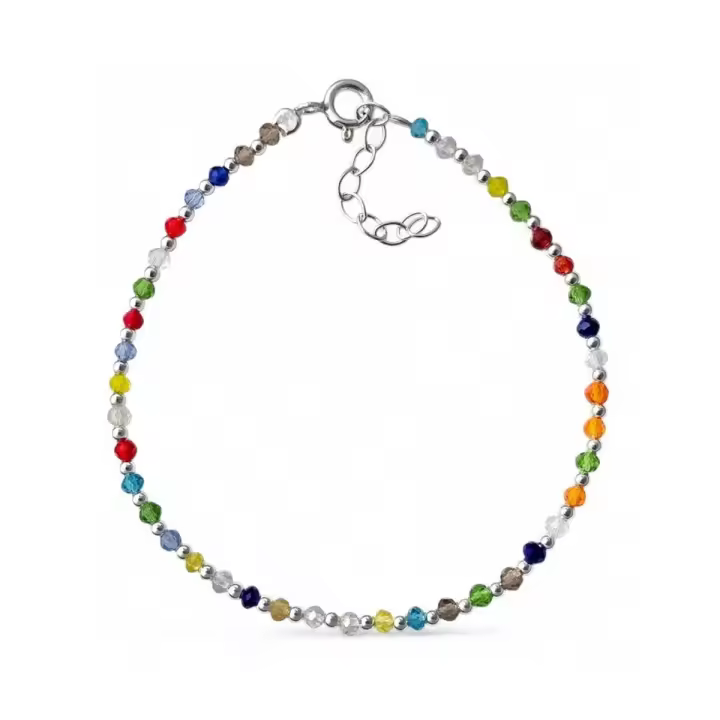 Pulsera en Plata de Ley 925m 17 cm. con piedras de colores de 2.5 mm. y bolas lisas de 2 mm. - 1