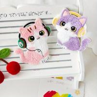 Parches Bordados De Gatos Cartoon Divertidos Con Auriculares 4 Unidades Decoración De Ropa Aplicaciones De Bordado Tamaño 6x4.5cm - details 1