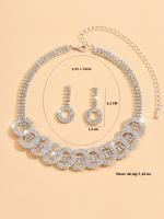 Juego De Joyas De Moda 3pcs Con Inlaid De Rhinestone Para Mujer Accesorios De Fiesta Collar Y Aretes Redondos Estilo Romántico - details 1