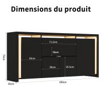 Aparador negro alto brillo con 4 puertas y 2 cajones, mueble de almacenaje moderno con iluminación LED y diseño minimalista elegante - details 3