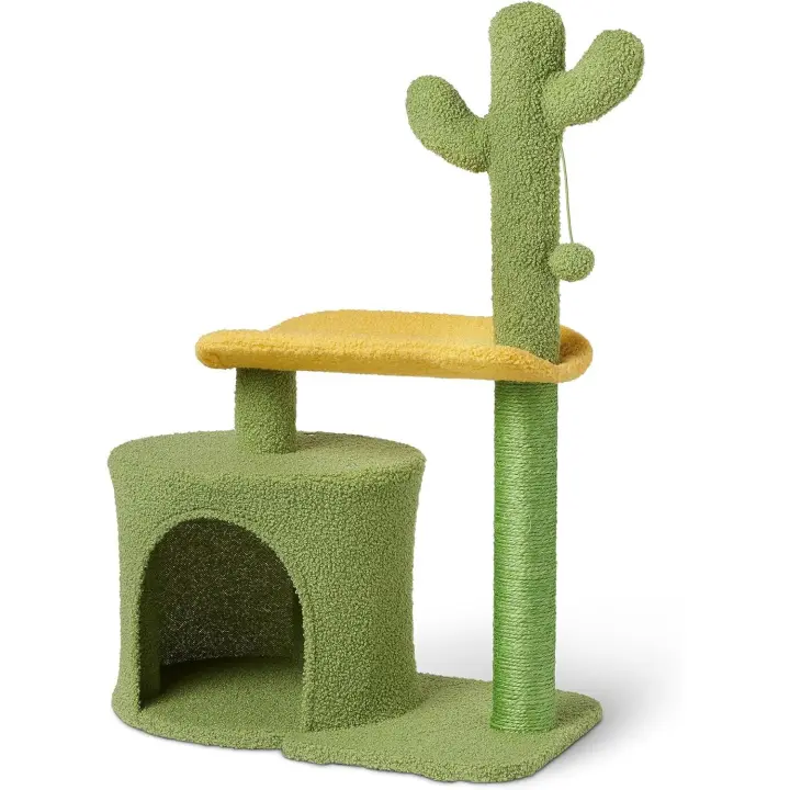 Árbol de Cactus para Gatos y Gatitos de Interior, rascador con Percha Curva y acogedora Torre para Gatos, Pelota Colgante interactiva, 77,9 cm (30,7”) de Altura, Verde - 1