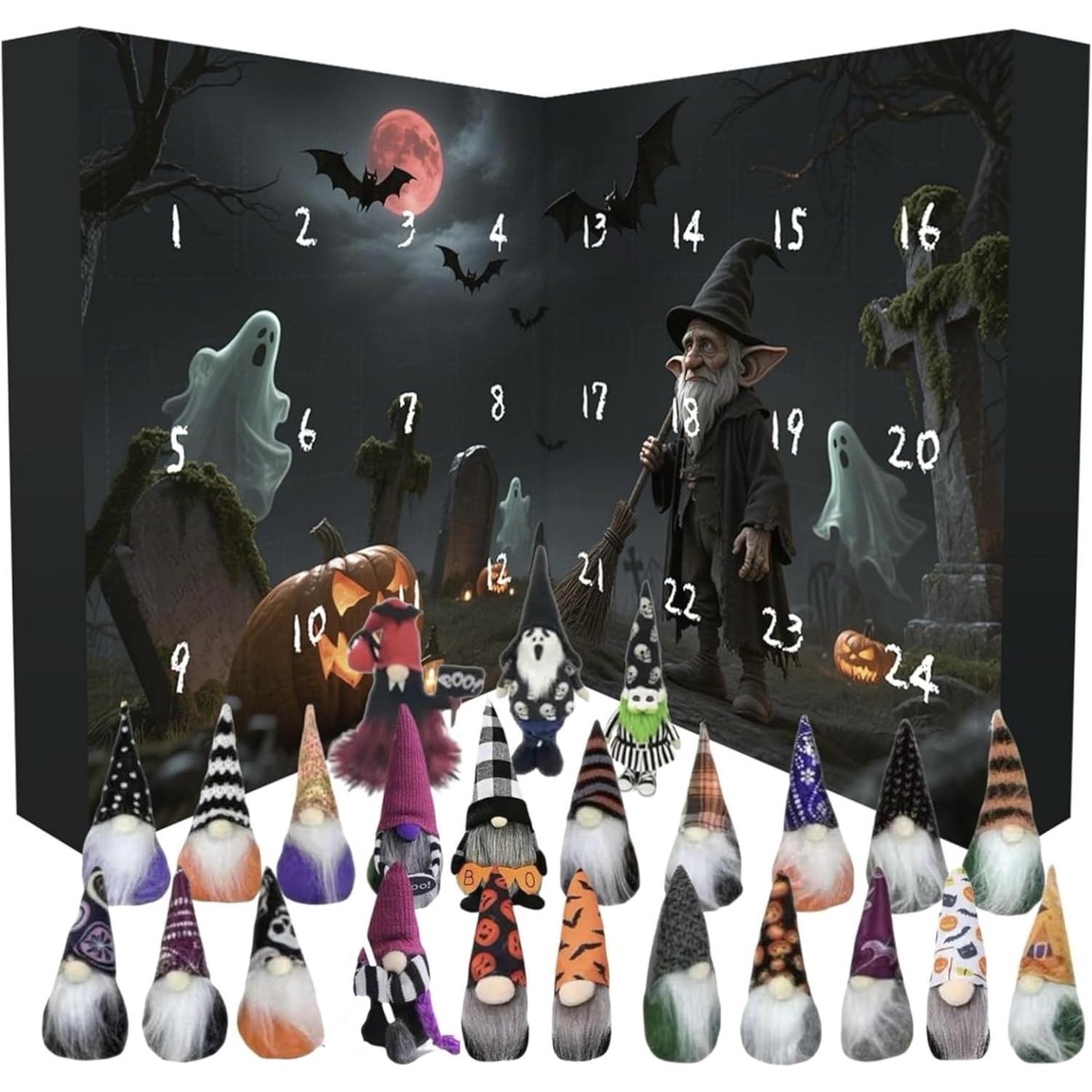 Decoración de Halloween - Calendario de Adviento de Halloween 2025 - Calendario de Adviento de Gnomos - Calendario de cuenta regresiva de 24 días - 24 gnomos - Decoraciones de Halloween - Perfecto para niños - Niñas - Adolescentes