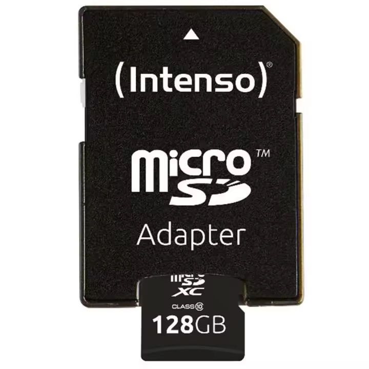 Intenso - Tarjeta de Memoria microSDXC 128 GB 3413491 Clase 10 para teléfonos, cámaras deportivas y drones, con adaptador SD incluido, lectura hasta 20 MB/s, ideal para fotos y vídeo HD - 1