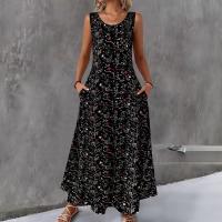 Vestido Largo Sin Mangas Floral Para Mujer Verano Casual Con Bolsillos A-Line Vestido De Playa De Maxi Estilo O-Neck Polyester - details 0