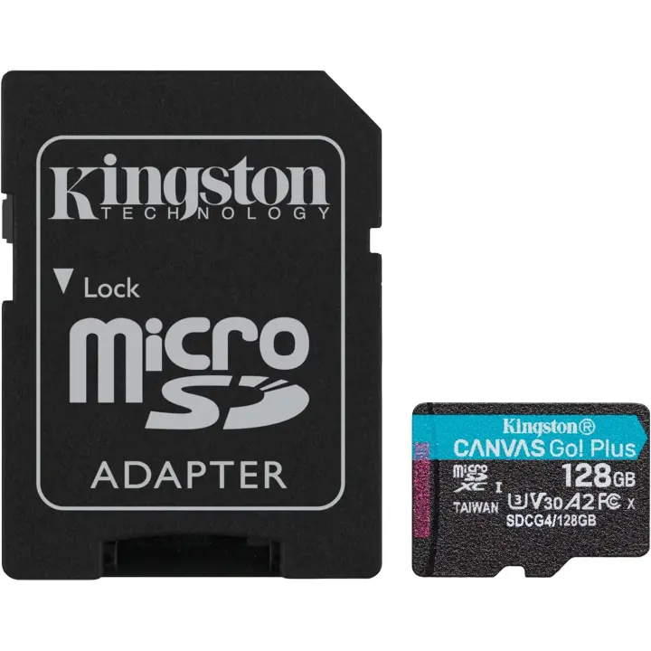 Kingston Canvas Go! Plus Gen4 Micro SDXC SD MicroSDXC 170R A2 U3 V30 Tarjeta de Memoria 64GB / 128GB / 256GB / 512GB / 1TB SDXC | Clase 30, A2 | 200 MB/s con ADP Adaptador | Ideal Cámaras de Acción y Drones Compatible GoPro DJI Osmo Pocket 3