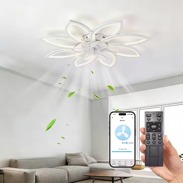 Lámpara Ventilador de Techo LED Diseño de Pétalos con Mando a Distancia, Motor DC Silencioso de 6 Velocidades, Luz Regulable 3000K-6000K, Temporizador, Ideal para Dormitorio y Salón - 1