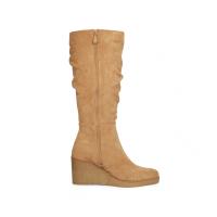 Botas altas de cuña con plataforma hasta la rodilla efecto ante de terciopelo yz2336 color marrón y negro - details 3