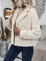 Abrigo De Peluche Para Mujer Estilo Europeo Y Americano Con Cuello De Botones Moda Otoño E Invierno Cierre Único Longitud Regular - details 0