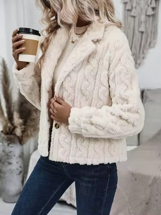 Abrigo De Peluche Para Mujer Estilo Europeo Y Americano Con Cuello De Botones Moda Otoño E Invierno Cierre Único Longitud Regular - 1