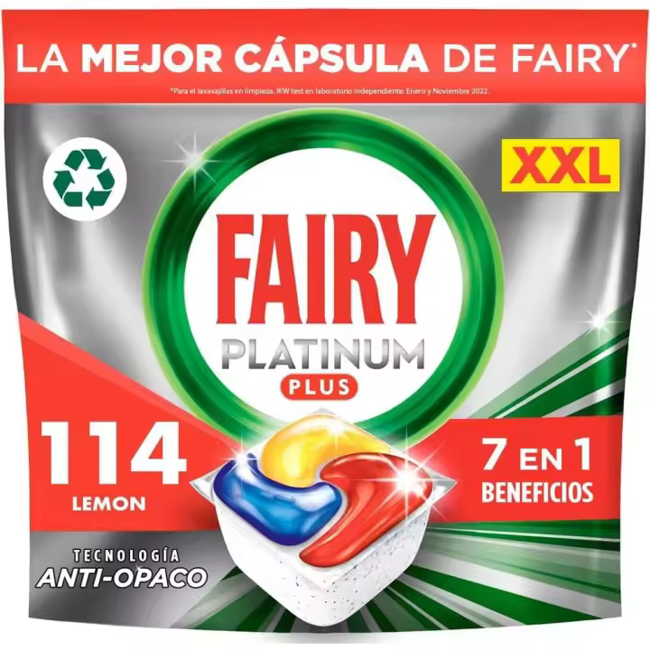 Fairy Platinum Plus Limón Cápsulas De Lavavajillas Todo En Uno - MAXI PACK 114 Cápsulas - 1