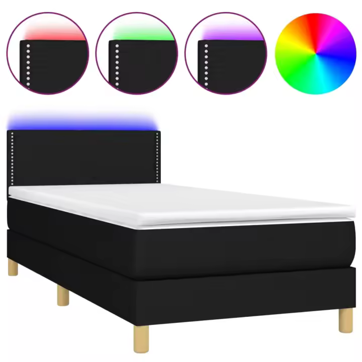 vidaXL Cama box spring con colchón LED tela negro 90x200 cm - 1