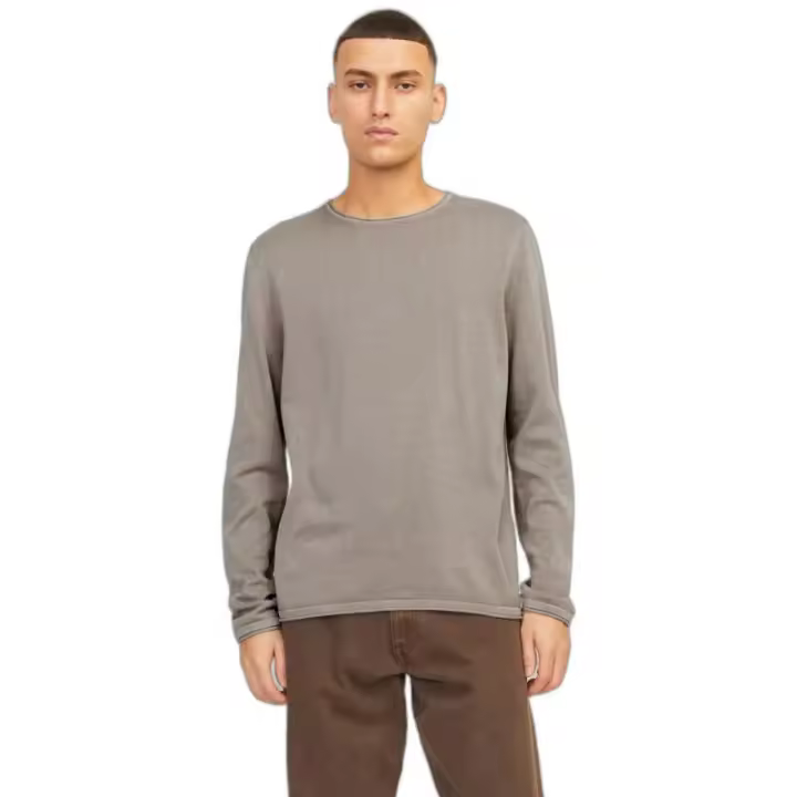 Jersey Hombre Gris Topo Jack&Jones | Punto Plano 100% Algodón | Cuello Redondo Manga Larga - 1