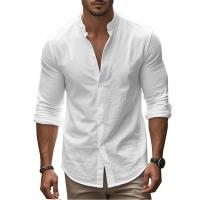 Camisa De Hombre Para Primavera Y Verano Algodón Y Lino Estilo Slim Casual Hawaii Color Sólido Transpirable Tops Versátiles - details 1