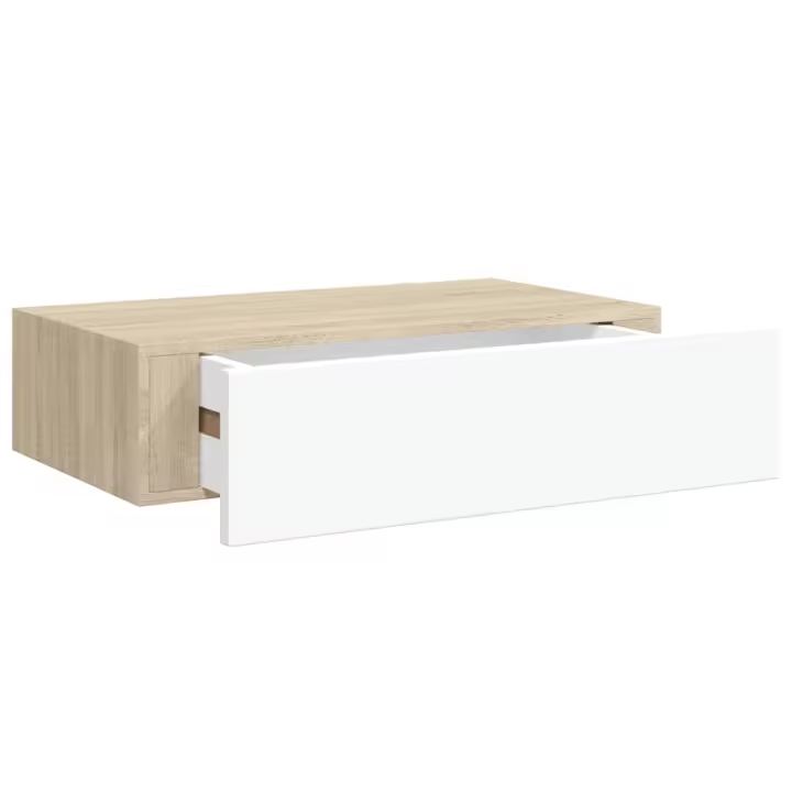 vidaXL Estante de pared con cajón de MDF (roble y blanco, 40 x 23,5 x 10 cm) - 1