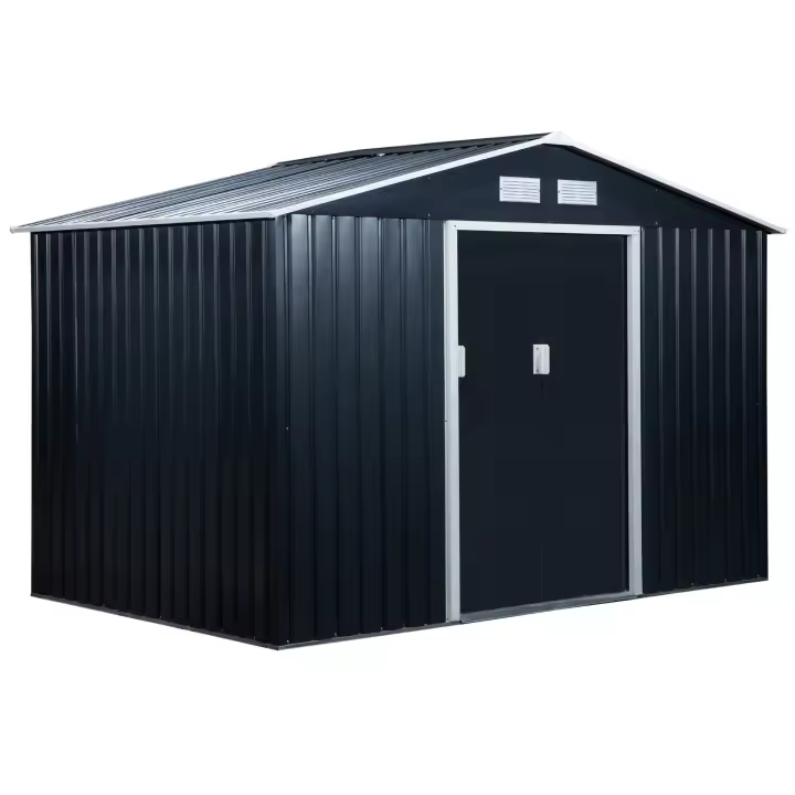 Outsunny Cobertizo de Jardín de Exterior 4,9 m² 277x195x192 cm Caseta de Jardín Metálica con 2 Puertas Corredizas Base Refuerzo (Suelo NO Incluido) para Patio Terraza - 1