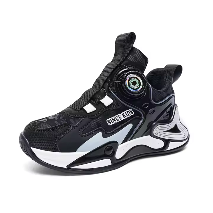Zapatos De Baloncesto Para Niños Y Niñas Con Botón Giratorio Moda Infantil Zapatillas Deportivas Casuales Para Escuela Y Exterior Talla True - 1
