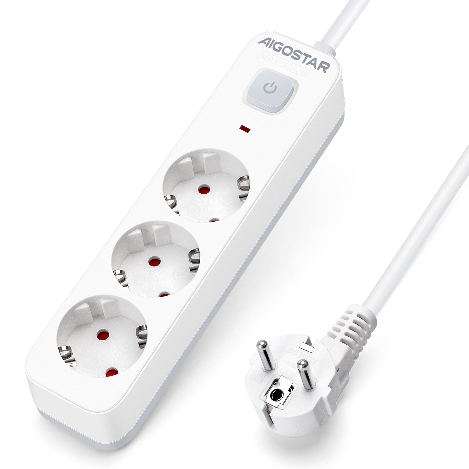 Aigostar Regleta Enchufes, Alargador Enchufe de 2/3/4/5/6 Enchufes con Interruptor, Cable de 1,5 Metros, Blanco