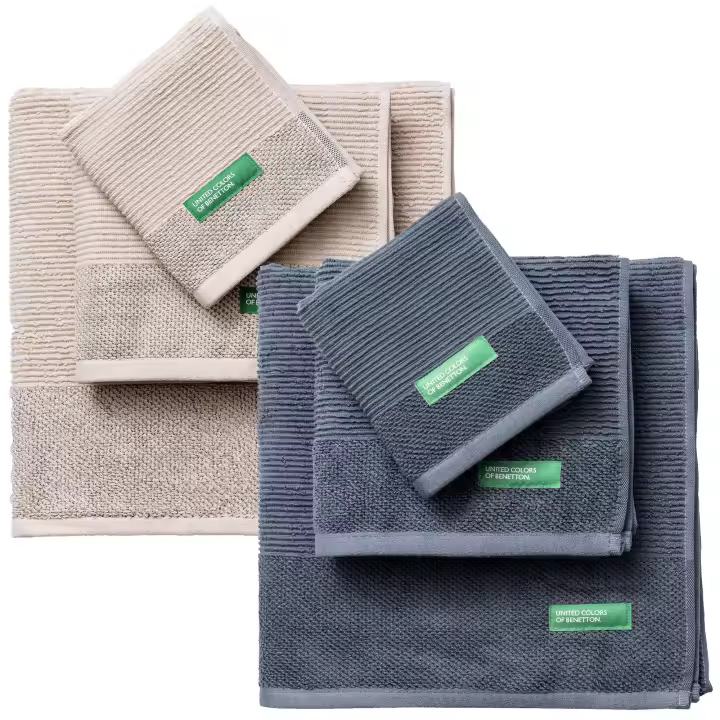 United Colors Of Benetton - Set de 2 Sets de 3 Toallas de Baño en Azul y Gris Oscuro - 450GSM - Certificación OEKO-TEX - Algodón 100% - 1