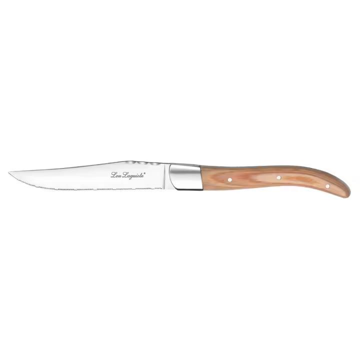 LOU LAGUIOLE LOUIS Set 6 Cuchillos Chuleteros Acero Inox 23x2x1CM Madera Brillo Fácil de limpiar Ecológico - 1