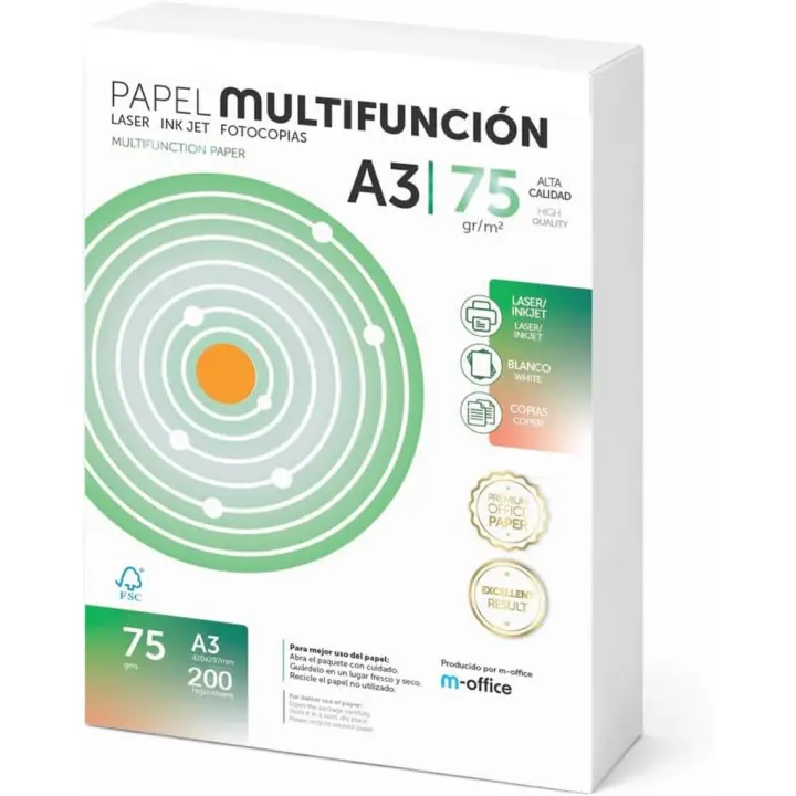 Folios A3 de gramaje variable y cantidades diversas, Papel multiusos para impresora, Folios para impresoras láser e inyección, Fotocopiadora, Fax, Para uso de oficina, Material escolar, Paquete de folios. m-office - 1