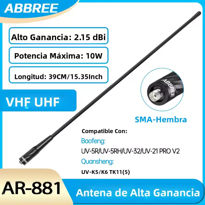 Antena De Banda Dual VHF/UHF ABBREE AR-881 SMA-Femenina Para Baofeng UV-21 UV-5RH UV-28 UV-32 DM-32 Quansheng TK11 UV-K5 Walkie Talkie - 1
