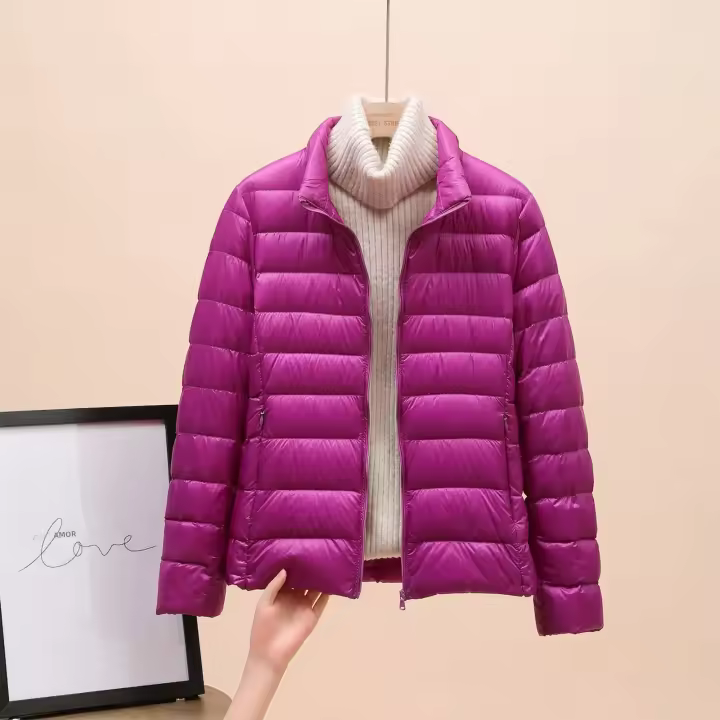 Chaqueta De Invierno Para Mujer Ligeramente Acolchada Con Capucha Cierre De Cremallera Impermeable Y Térmica Con Bolsillos Estilo Casual - 1