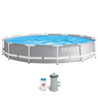 INTEX - Piscina desmontable redonda, modelo Prism Frame de hasta 4 metros de diámetro, con y sin depuradora, color gris, lona tricapa PVC-poliéster, interior efecto gresite, +6 años, montaje 30 minutos, piscinas desmontables, piscinas familiares - details 1