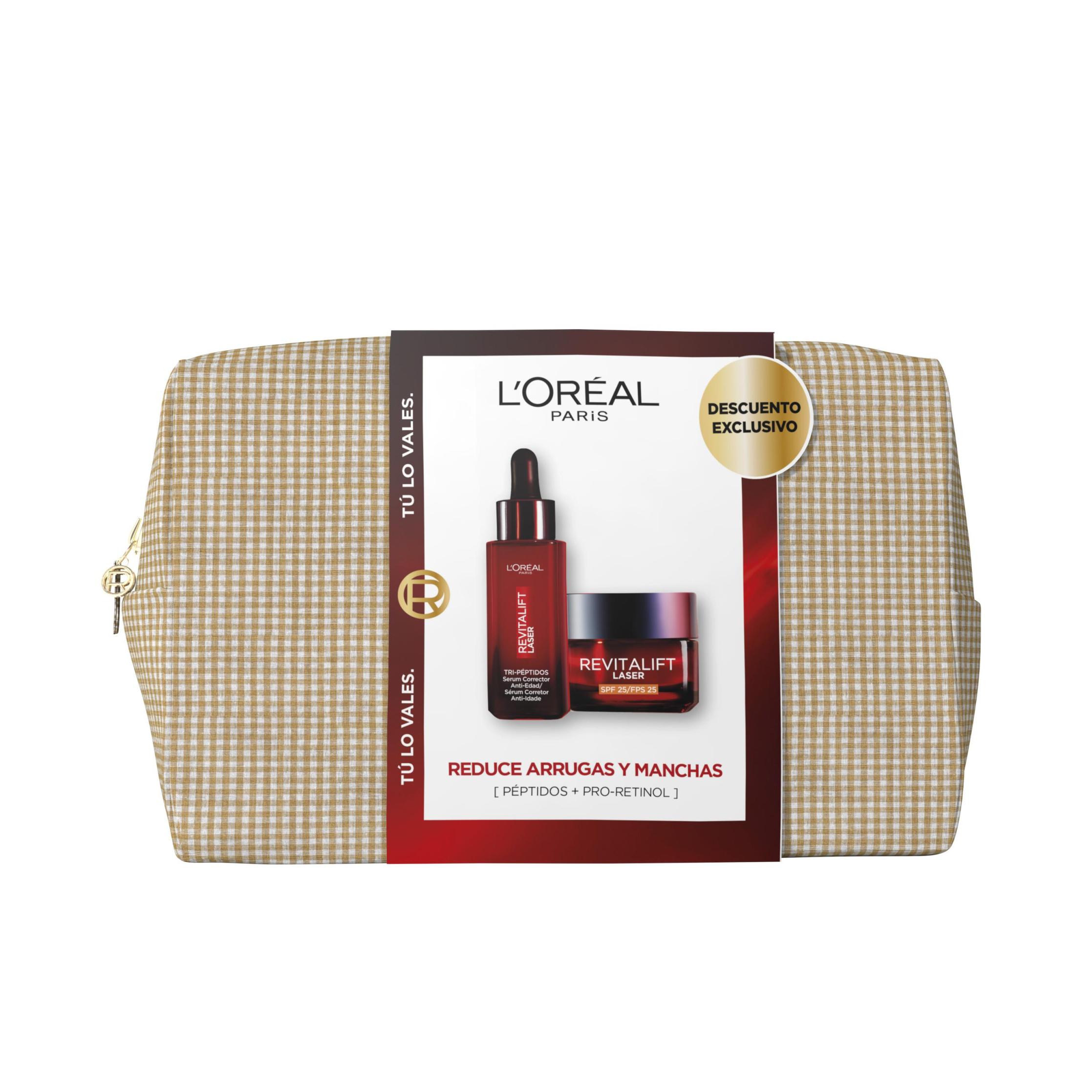 L'Oréal Paris | Cofre Día de la Madre Revitalift Laser, Sérum Corrector Anti-Edad Tri-péptidos de 30 ml y Crema hidratante con SPF25 de 50ml. Piel más hidratada, firme, luminosa y protegida.