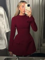 Vestido Mini Bodycon Elegante Dulzura Con Cremallera Y Mangas Largas Para Mujer Con Bolsillos Para Oficina Y Calle Otoño Invierno - details 44