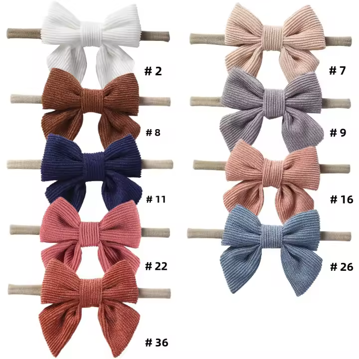 9Pcs Lote Cinta De Corduroy Sólido Para Bebé Niños Y Niñas Accesorios De Cabello Elásticos Para Recién Nacidos Gorros De Topknot De Nylon - 1