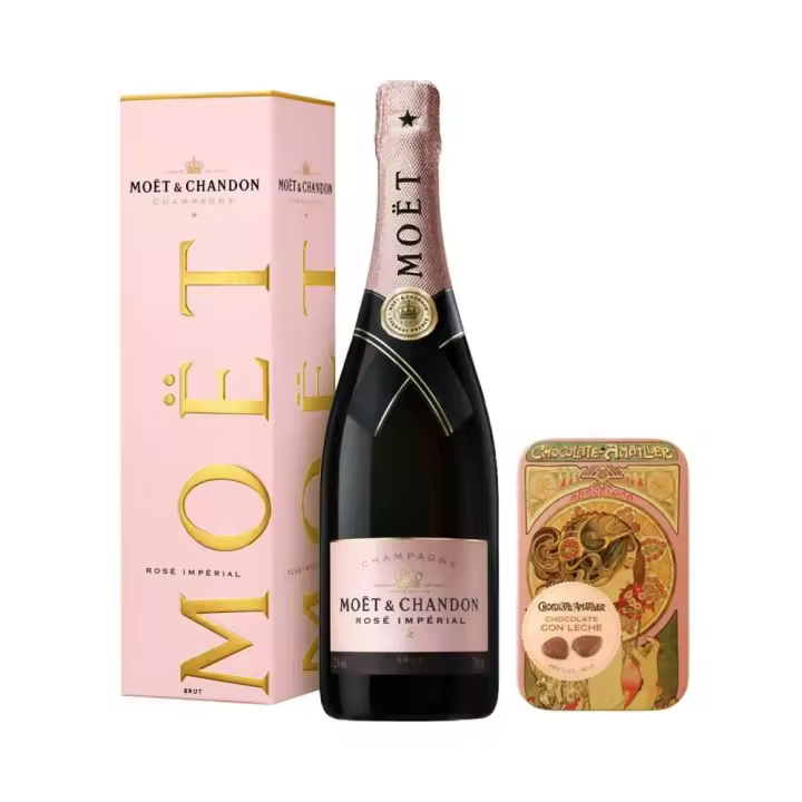 Pack San Valentin Moet & Chandon Rosé + Hojas Amatller 30gr. Francia Champagne 105 cl. 12.0º - 1