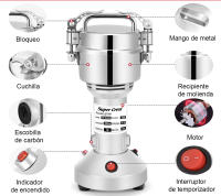 Molino de granos eléctrico SuperCrest, molinillo de cereales de 1000W, molinillo de velocidad rápida, máquina de polvo, procesador de alimentos para especias, hierbas y café, acero inoxidable - details 0