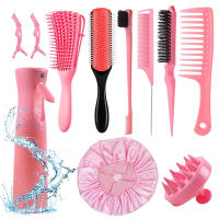 Set De 11 Peine Para Cabello Rizado Con Botella De Spray Peine Desenredante Masajeador De Escalpelo Herramienta De Peluquería Profesional - details 0