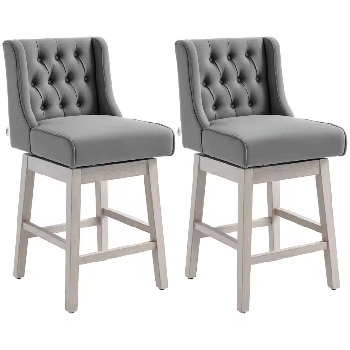 HOMCOM Juego de 2 Taburetes de Bar con Respaldo, Giratorios 180°, Taburetes Altos de Cocina con Reposapiés, Patas de Madera, para Salón, Comedor - 1