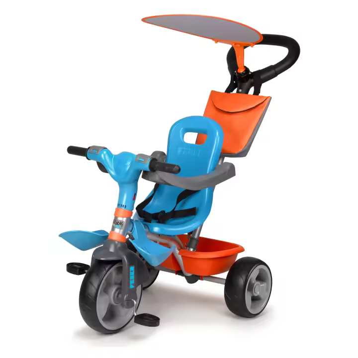 FEBER - Baby Plus Music, Triciclo para Niños con Estructura Metálica y Cinturón de Seguridad, 2 Posiciones, Silla de Empuje y Mando para Música con Altavoz, 9 meses+, Azul, Famosa (800012100) - 1
