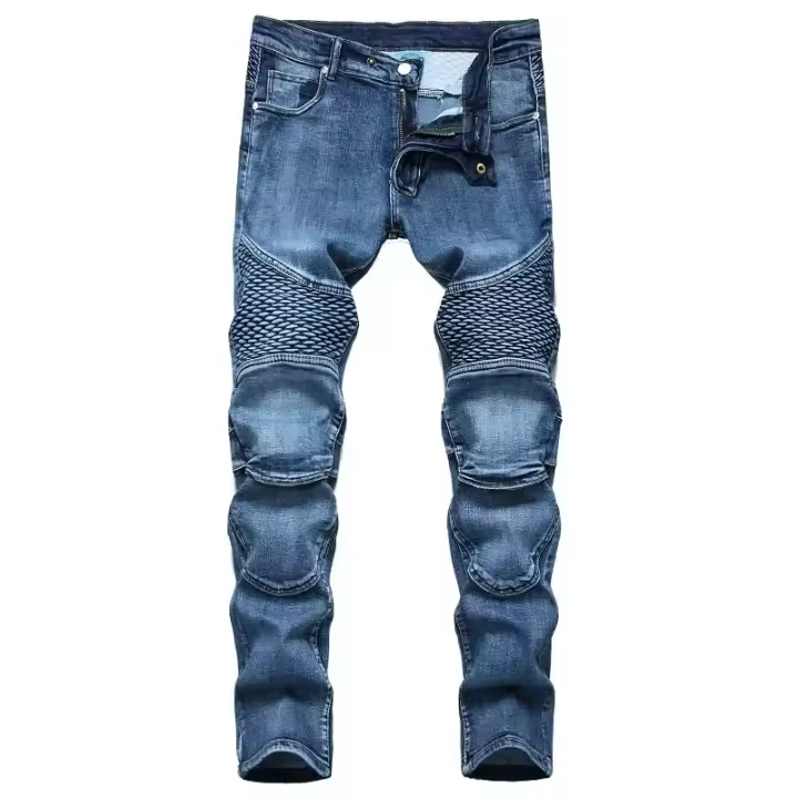 Jeans Slim Para Hombre Estilo Hip-Hop Y Rock Patchwork Vintage Pantalones De Cuero Genuino De Alta Calidad Moda Estadounidense - 1