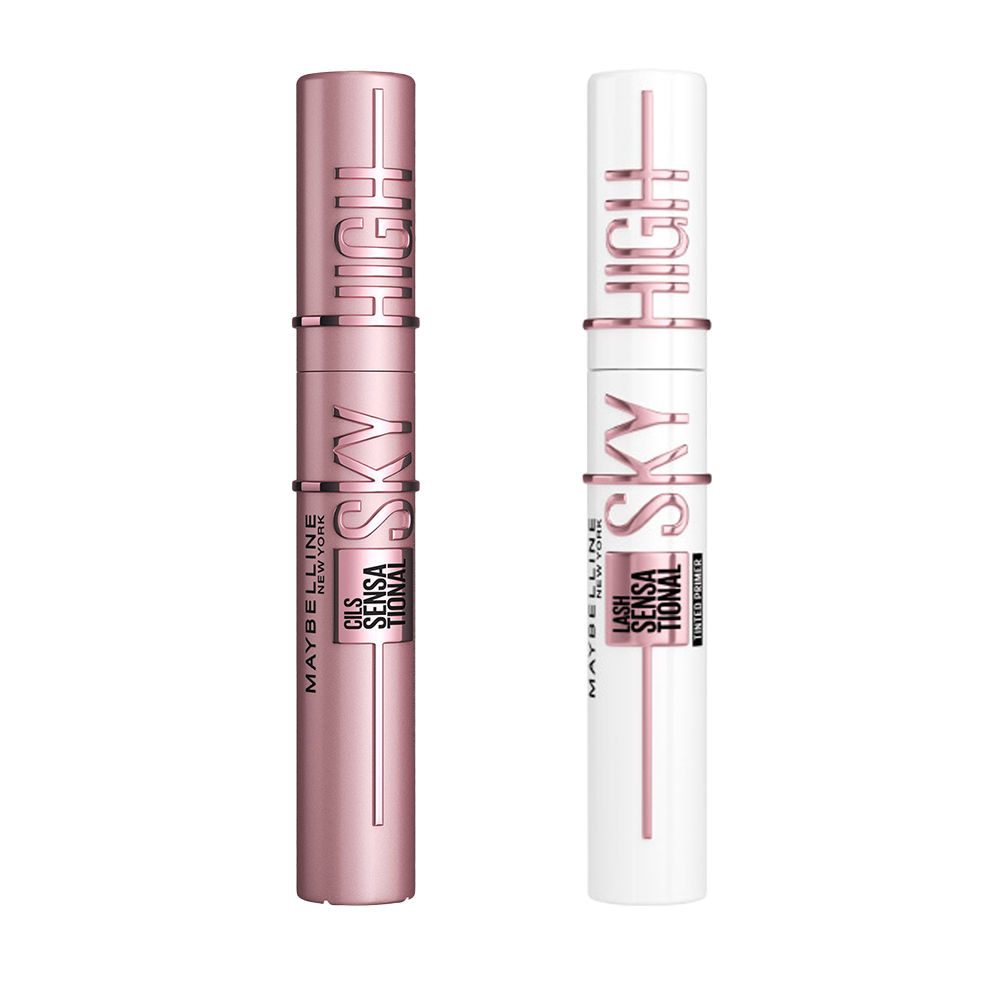 Maybelline New York | Pack Lash Sensational Sky High máscara de pestañas. Pestañas con altura + Sky High Primer con Color negro, con Ceramida y Pro-Vitamina B5, para unas pestañas con Longitud sin Límites y más cuidadas.