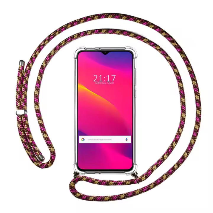 Tumundosmartphone Funda Transparente con Cordón Rosa/Dorado para Oppo A5 2020 - 1