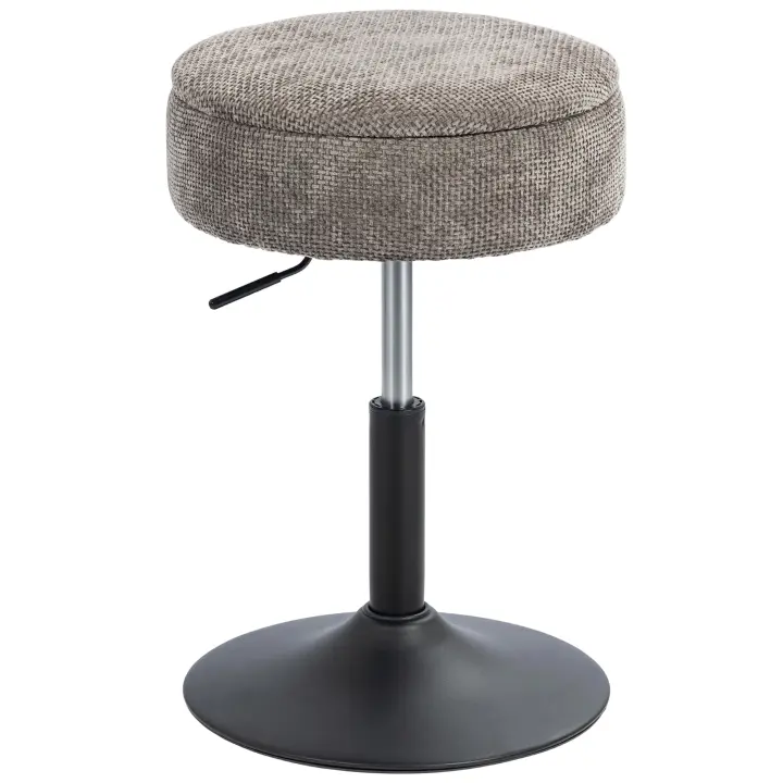 HOMCOM Taburete de Bar con Almacenaje, Altura Ajustable, Taburete de Cocina Redondo, Giratorio, Tapizado en Chenilla, Base de Acero, Diseño Botones, Acolchado, para Salón, Comedor, Oficina, Gris - 1